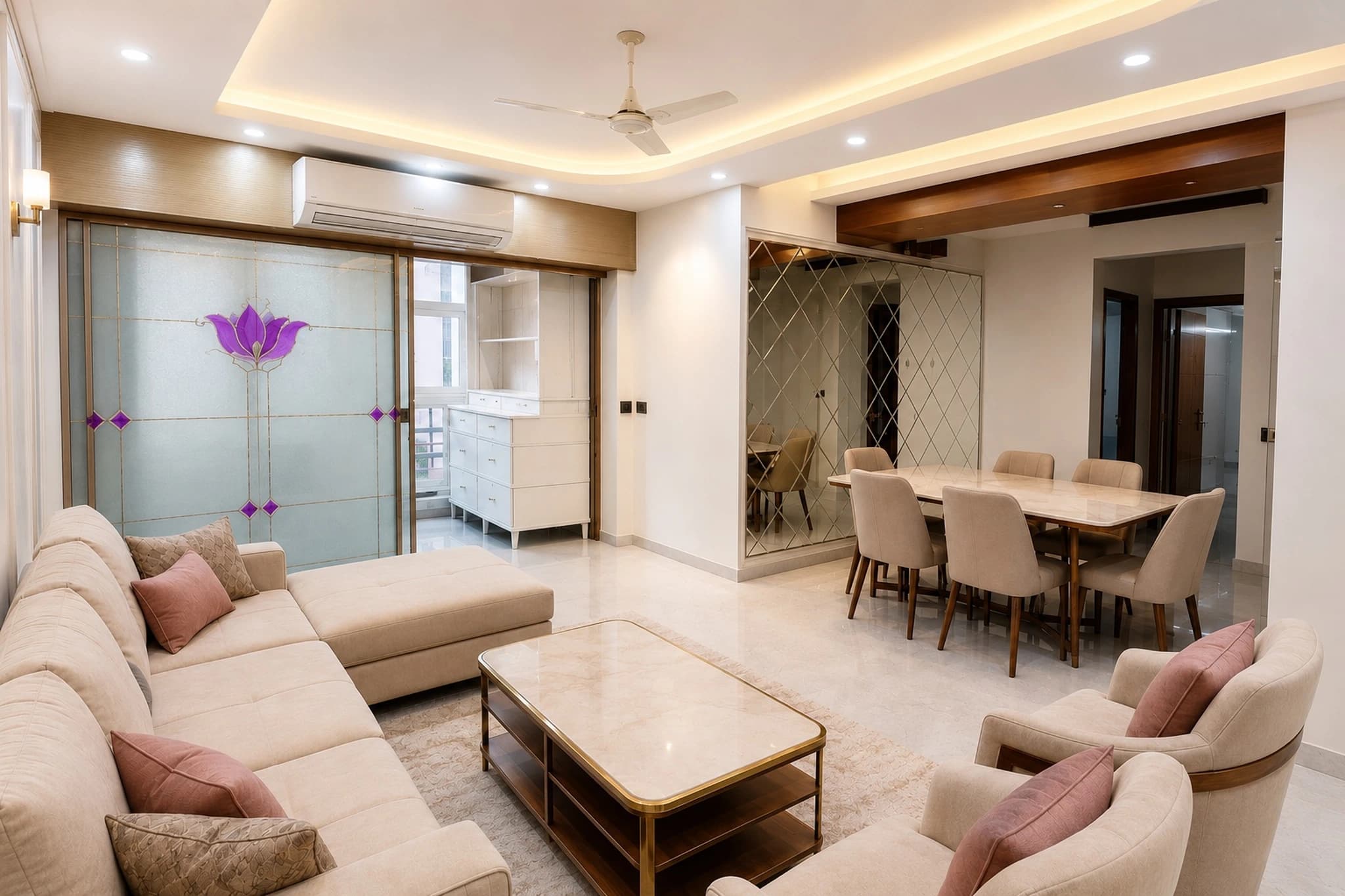 Modern luxury 3BHK living dining room interior design Ghaziabad by IndecSpace