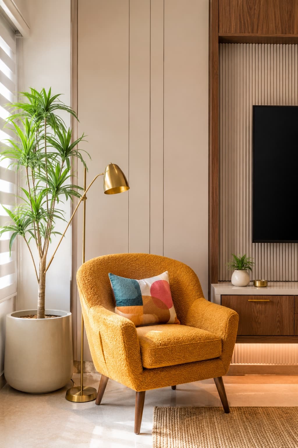 Modern Living Room Design with Colourful Sofa | Interior Design Idea by IndecSpace