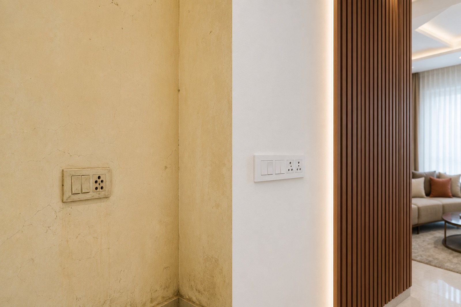 Renovated living room interior Delhi NCR by IndecSpace