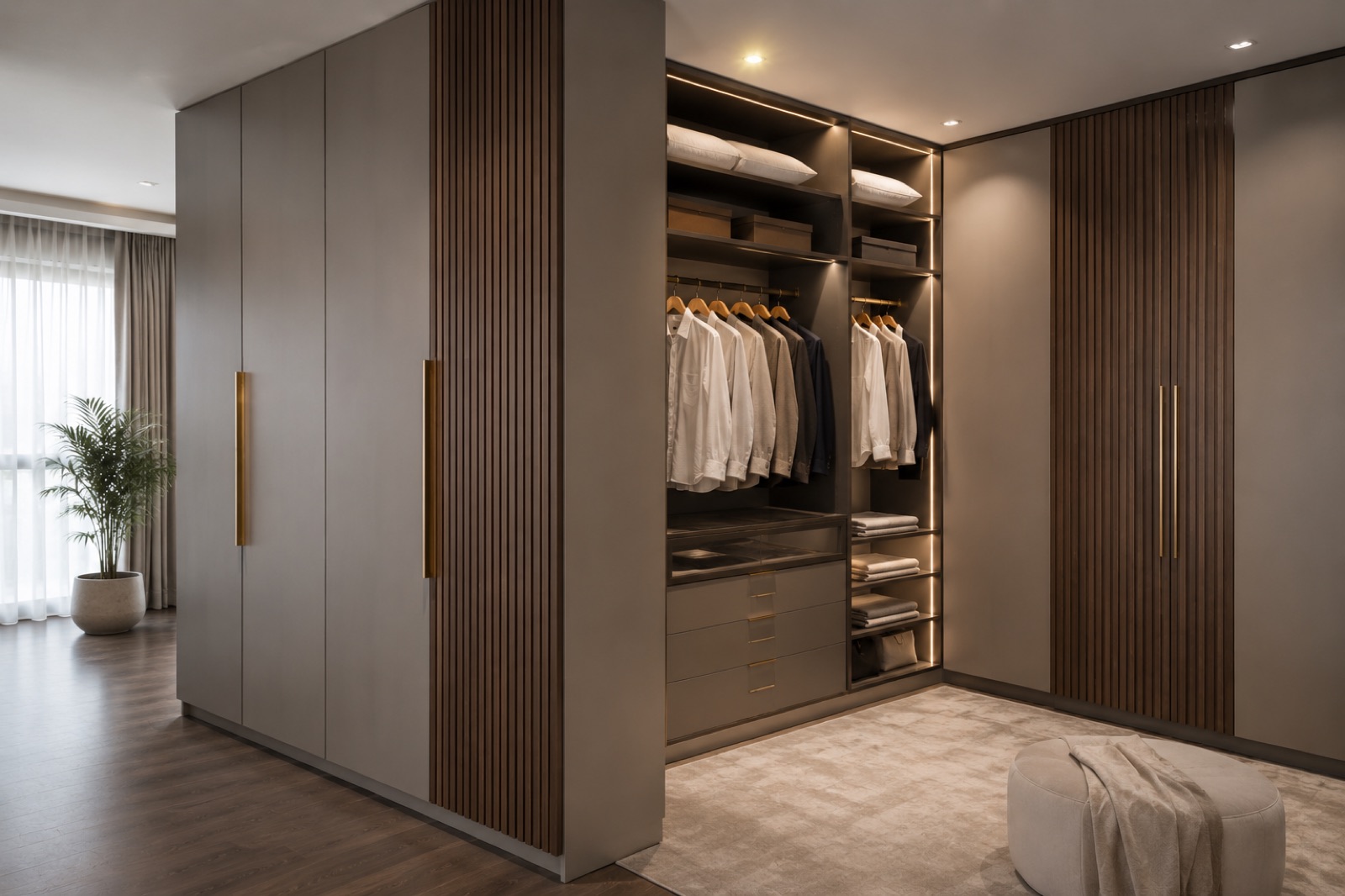 Modular wardrobe design with LED interiors Delhi NCR by IndecSpace